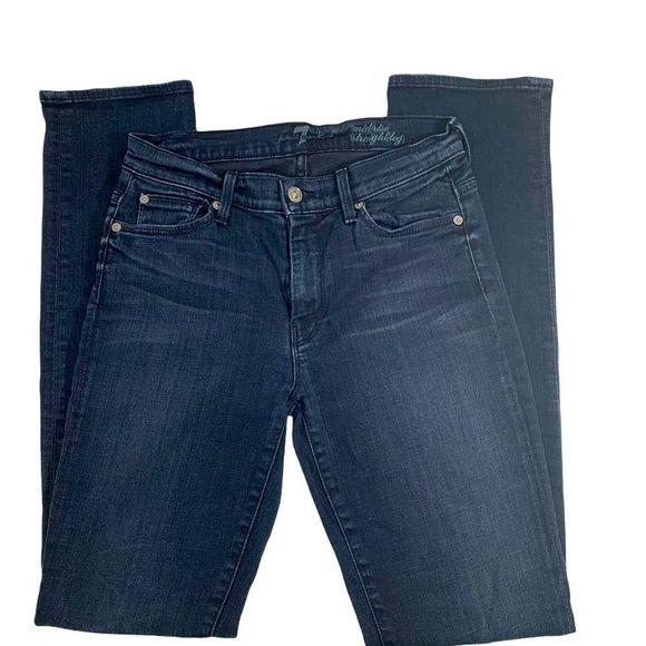 7 For All Mankind Dark Blue Straight Leg Jeans - Picture 1 of 10